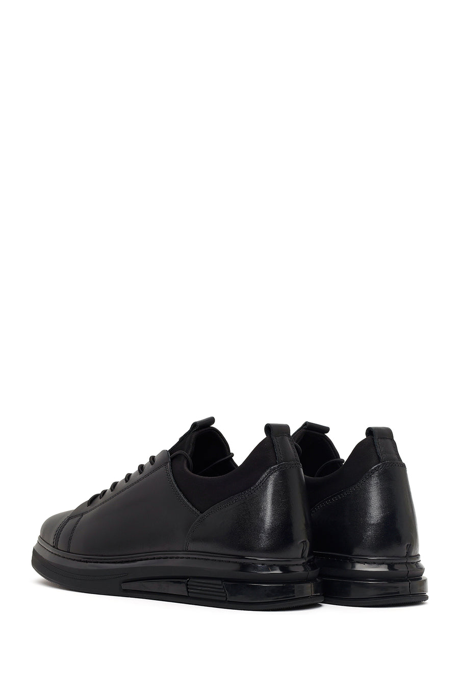 Erkek Siyah Bağcıklı Deri Sneaker