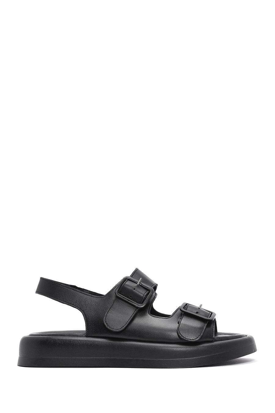 Women's Black Thick-Sole Leather Sandals 25SFD362318 | Derimod
