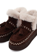 Woman Brown Thick-Soled Tasselled Suede Teddy Boots | Derimod