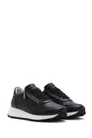 Women's Black Lace-Up Side Zip Leather Sneakers | Derimod