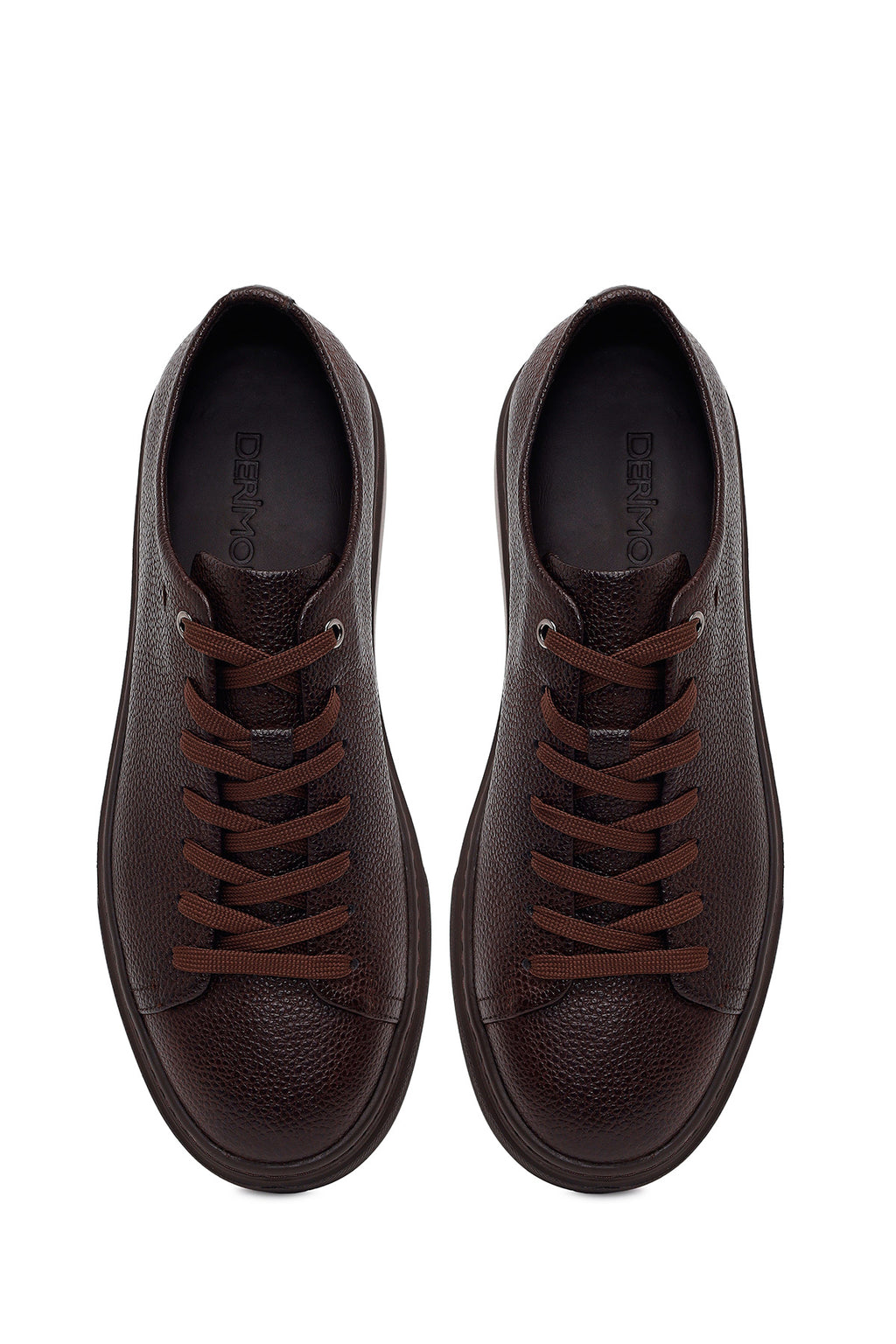 Erkek Kahverengi Bağcıklı Deri Sneaker