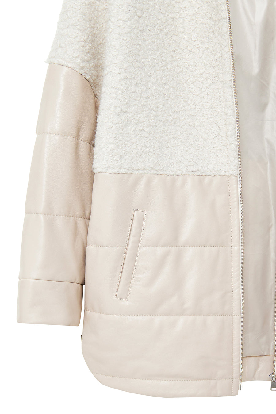 Atlanta Women's Beige Hooded Teddy Leather Jacket