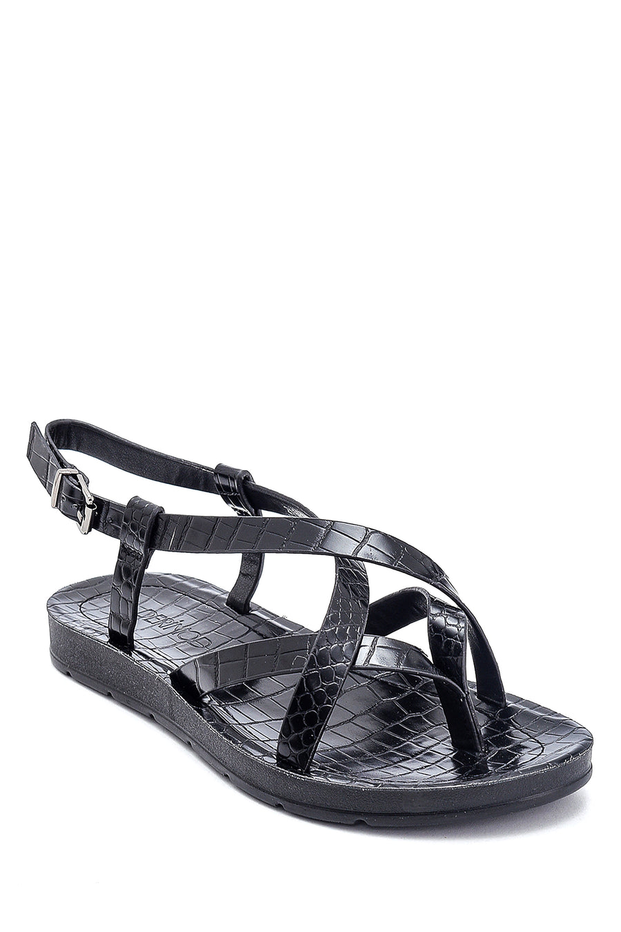 Kadın Kroko Baskılı Casual Sandalet
