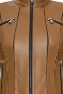 Linda Women's Camel Short Leather Jacket | Derimod