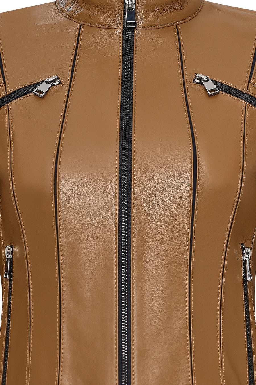 Linda Women's Camel Short Leather Jacket