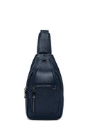 Men's Navy Blue Leather Crossbody Bag | Derimod