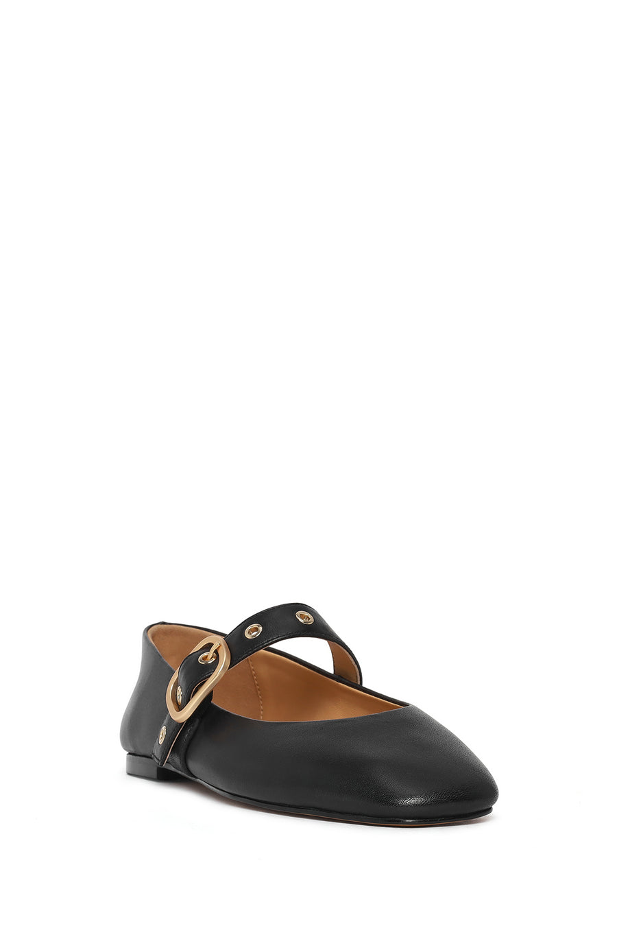 Women's Black Buckle Leather Ballerinas
