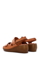 Women's Tan Leather Wedge Heel Comfort Sandals | Derimod