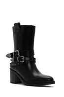 Women's Black Buckle Detailed Cowboy Boots | Derimod