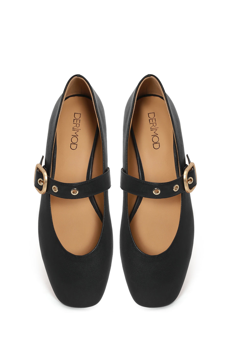 Women's Black Buckle Leather Ballerinas