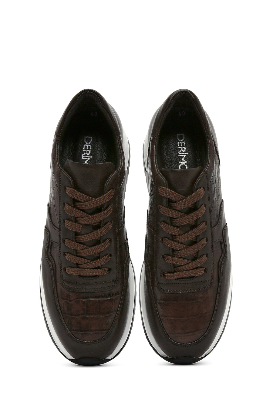 Erkek Kahverengi Bağcıklı Deri Sneaker