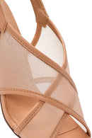 Kadın Bej Bilekten Tokalı Kalın Topuklu Kumaş Sandalet | Derimod