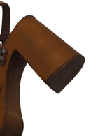 Woman Tan Ankle-Buckle Chunky-Heel Suede Sandal | Derimod
