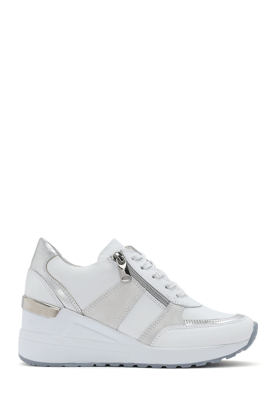 Women's White Wedge Heel Side Zip Leather Sneakers 25SFD370314 | Derimod
