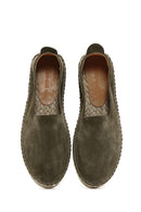 Men's Khaki Suede Leather Espadrille | Derimod