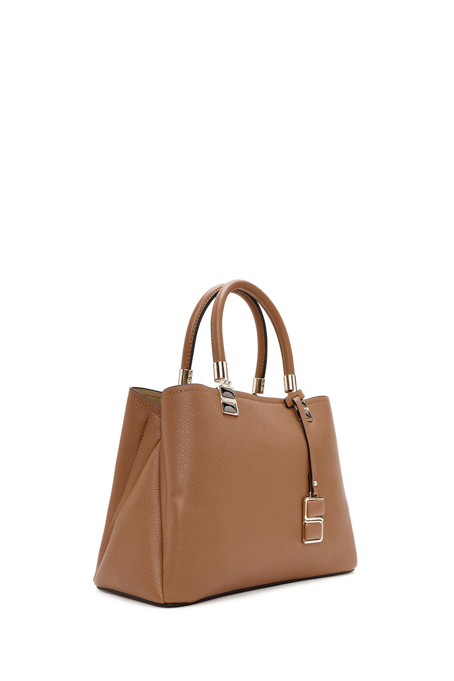 Women's Tan Long Strap Handbag with Accessory Detail