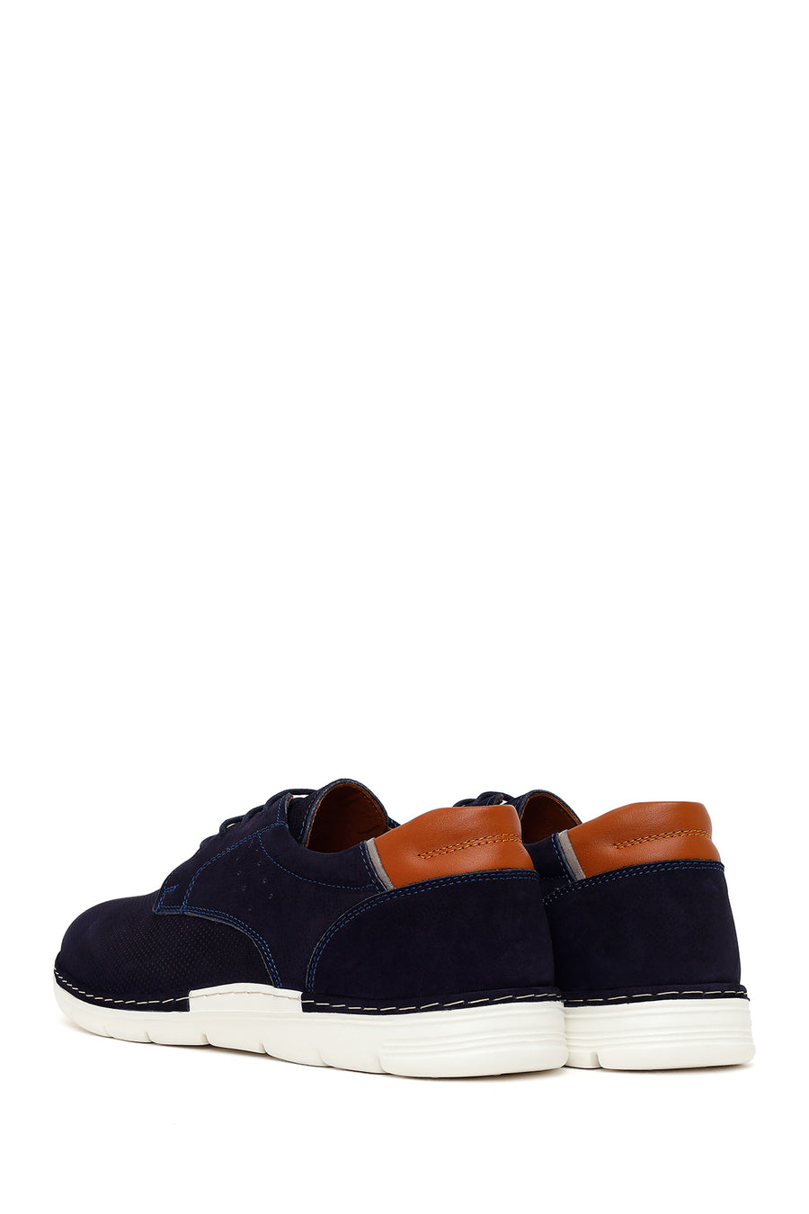 Male Navy Blue Lace-Up Nubuck Leather Casual Shoes