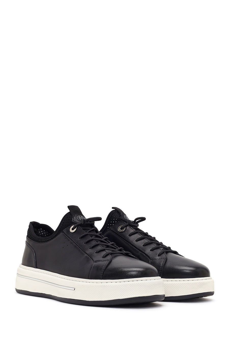Men's Black Lace-up Thick-Sole Leather Sneaker