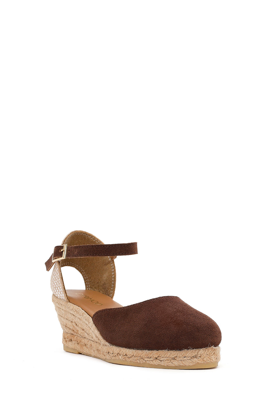 Women's Brown Ankle Strap Wedge Heel Suede Leather Espadrille Sandals