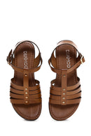 Women's Tan Ankle Strap Leather Bodrum Sandals | Derimod