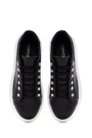 Women's Black Stone Laced Thick Soled Leather Sneakers | Derimod