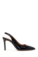 Women's Black Ankle Buckle Open Back Thin Heel Patent Leather Shoes | Derimod