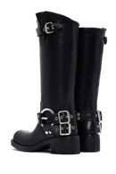 Women's Black Leather Buckle Boots | Derimod