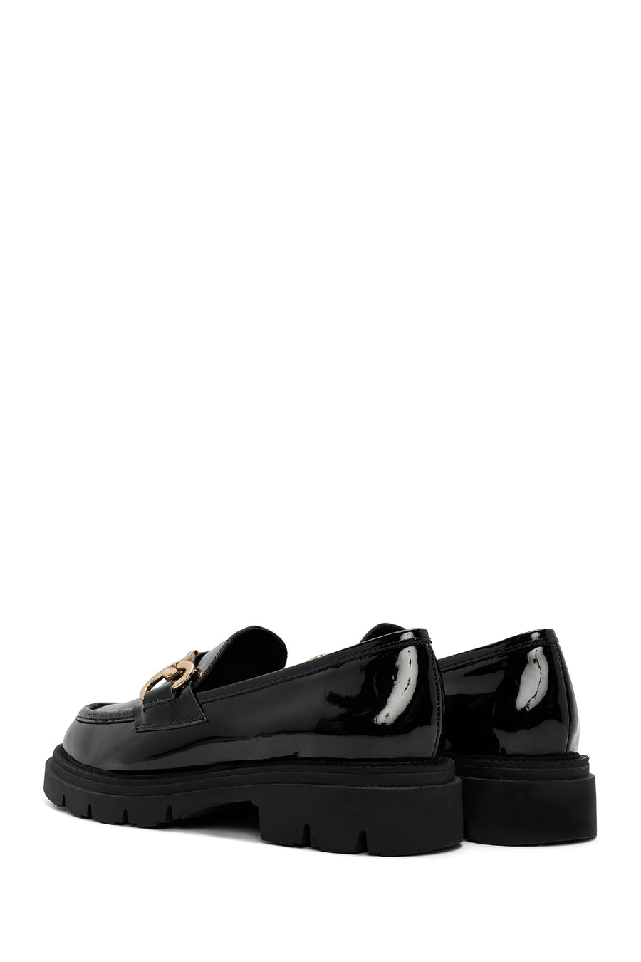 Women's Black Buckle Detailed Patent Leather Masculine Loafer