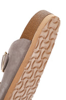 Women's Beige Buckle Suede Leather Slippers | Derimod