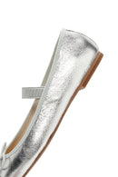 Women's Silver Metallic Leather Ballerinas | Derimod