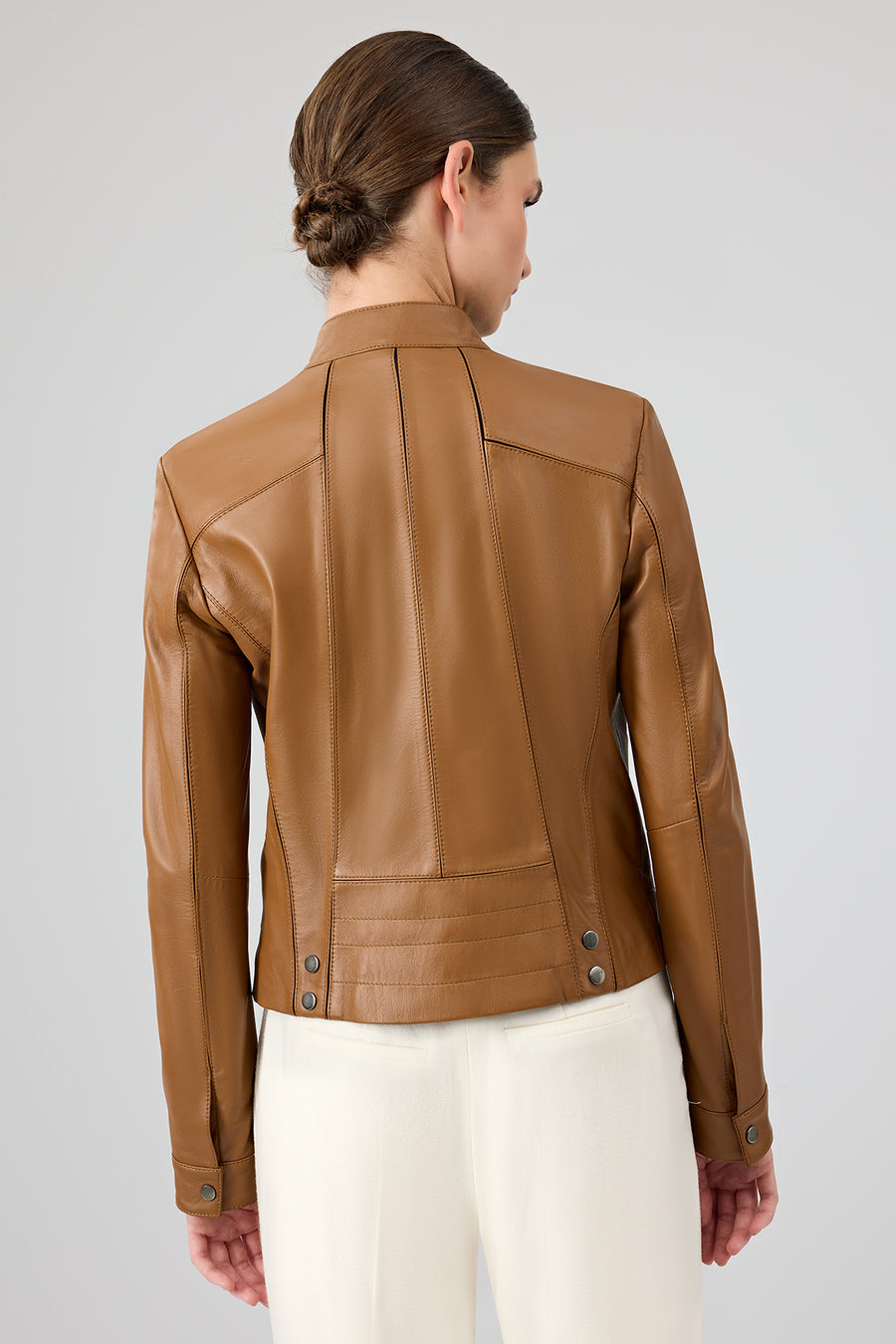 Linda Women's Camel Short Leather Jacket