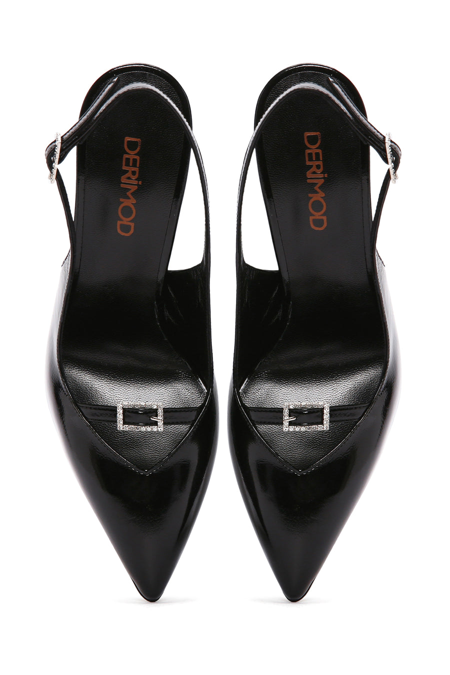 Women's Black Ankle Strap Open Back Thin Heeled Patent Leather Shoes