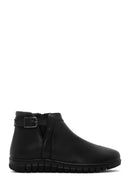 Women's Black Zippered Buckle Detailed Leather Comfort Boots | Derimod