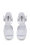 Women's White Leather Plaftorm Thick Heeled Sandals | Derimod