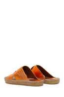 Women's Orange Metallic Leather Straw Sole Espadrille Slippers | Derimod