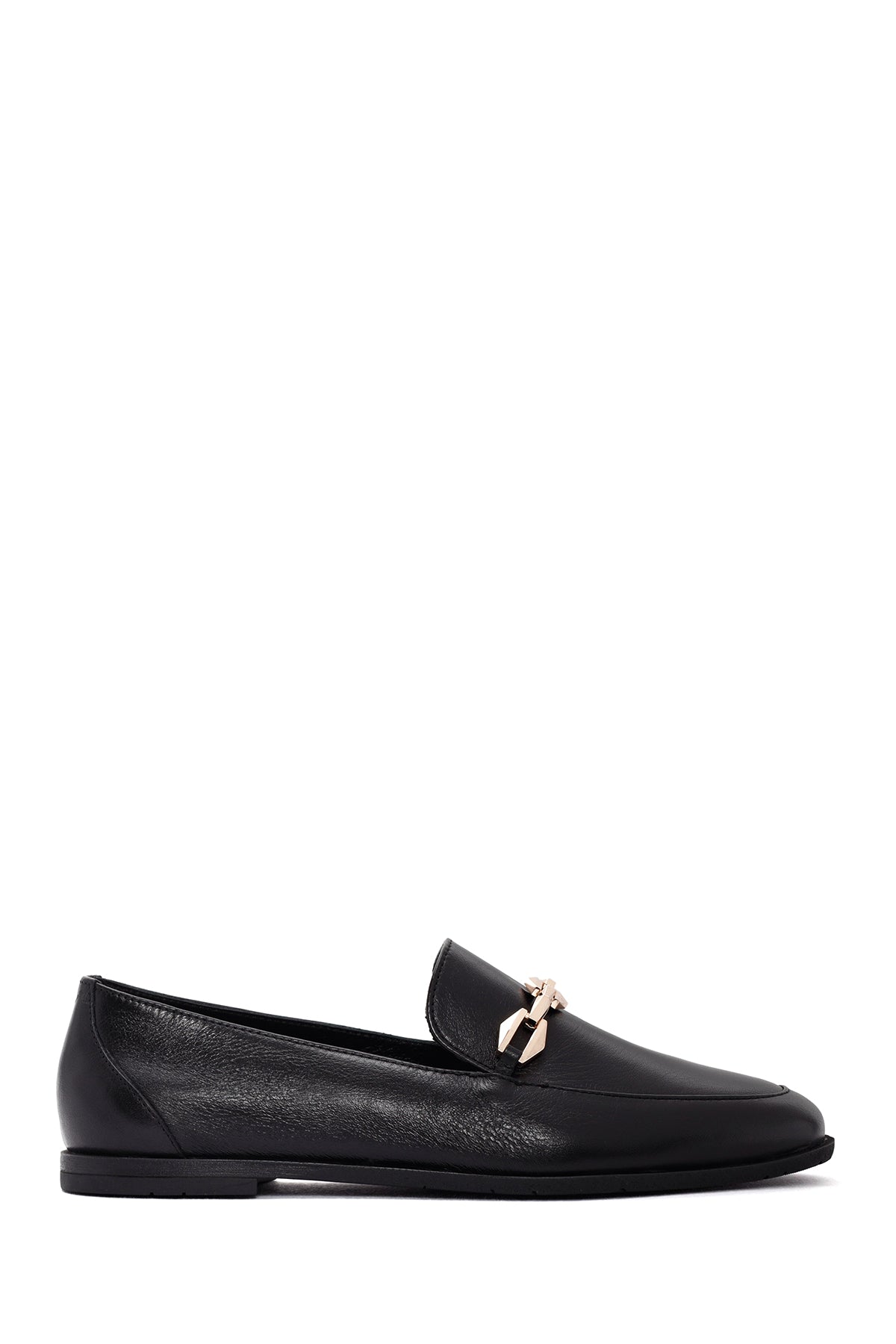 Women's Black Buckle Leather Loafer 24SFD271918 | Derimod