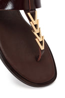Women's Brown Buckle Thong Leather Sandals | Derimod