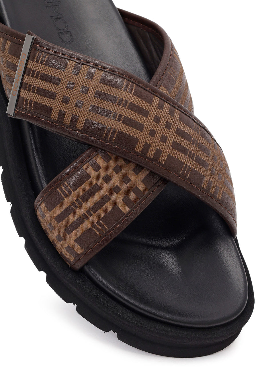 Men's Brown Patterned Leather Slippers