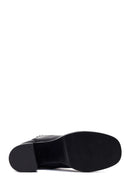 Woman Black Zip Closure Thick-Heeled Leather Boots | Derimod