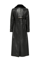 Jenny Women's Black Fur Belt Detailed Leather Trench Coat | Derimod