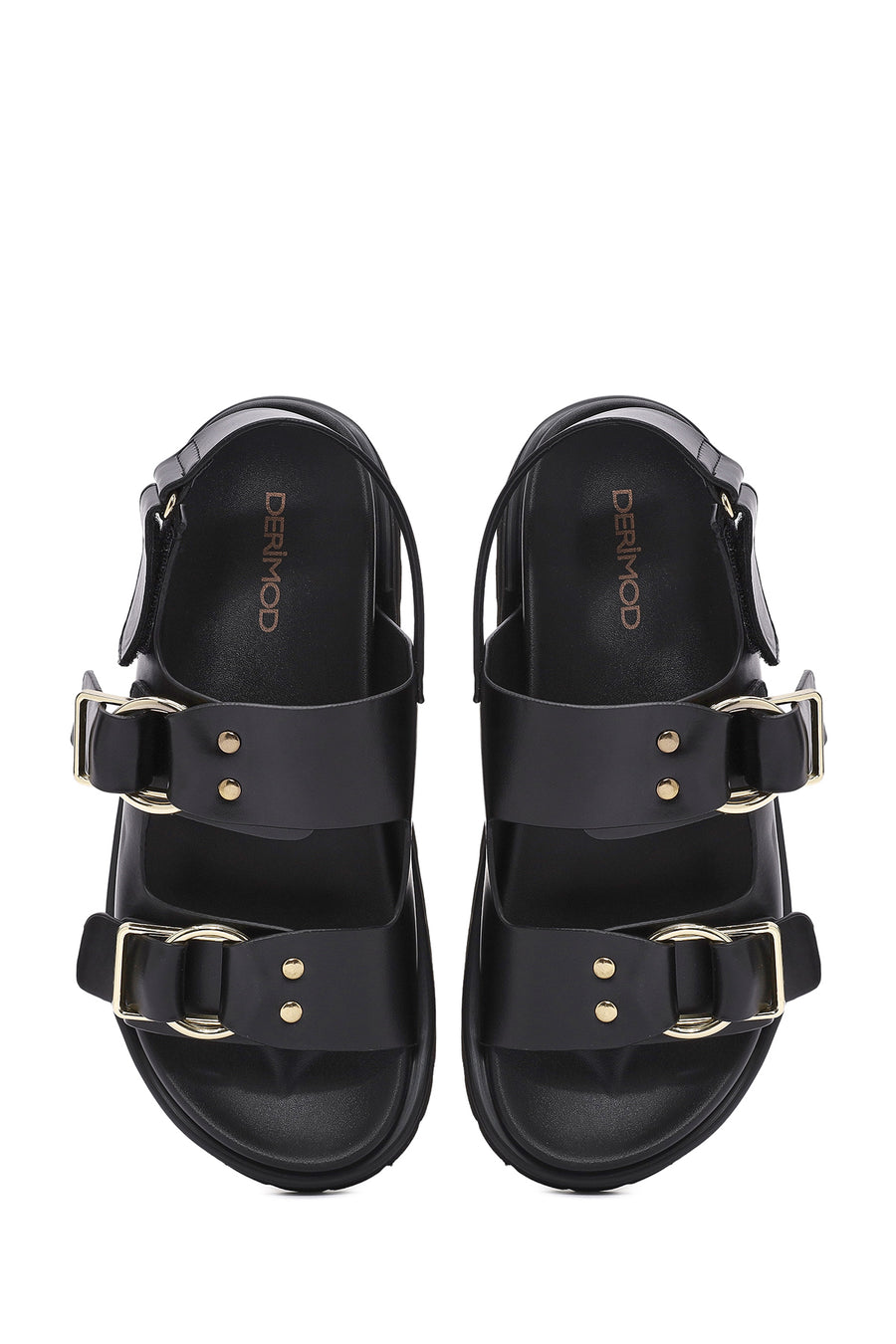 Women's Black Strappy Thick Soled Sandals