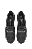 Women's Black Buckle Detailed Leather Comfort Loafer | Derimod