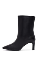 Woman Black Thin High-Heeled Leather Boots | Derimod
