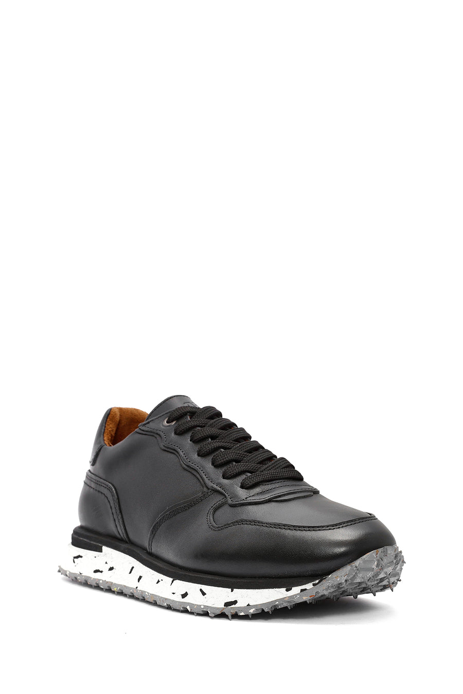 Erkek Siyah Bağcıklı Deri Casual Sneaker