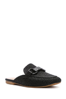 Women's Black Straw Leather Slippers | Derimod