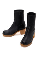 Women's Black Leather Zippered Heeled Boots | Derimod