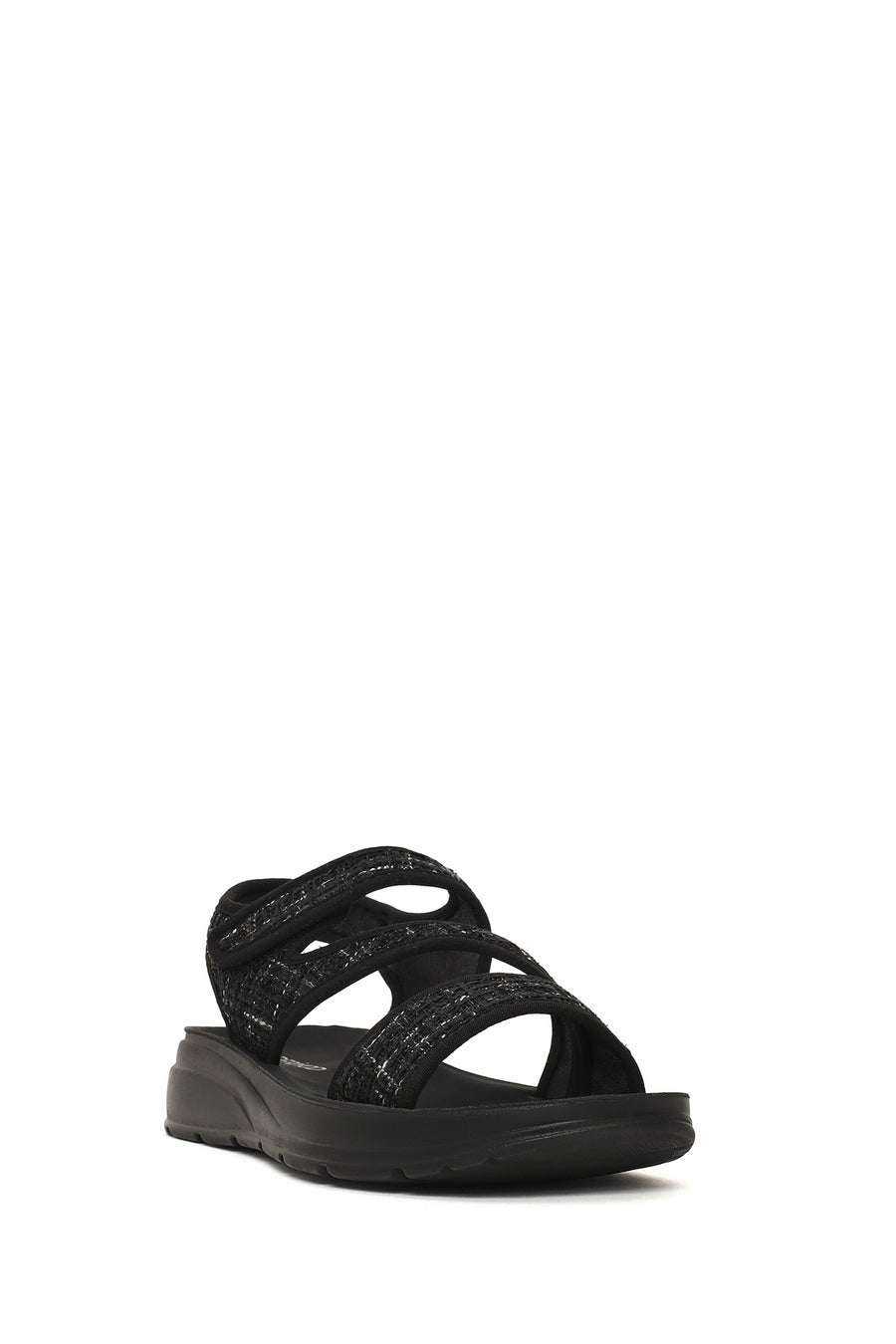 Women's Black Thick-Soled Patterned Fabric Sandals