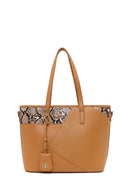 Woman Beige Long-Strap Printed Classic Shoulder Bag | Derimod