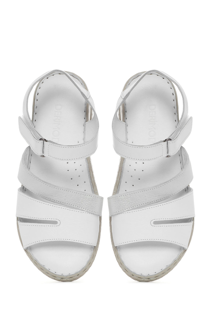 Women's White Ankle Strap Thick Soled Leather Comfort Sandals