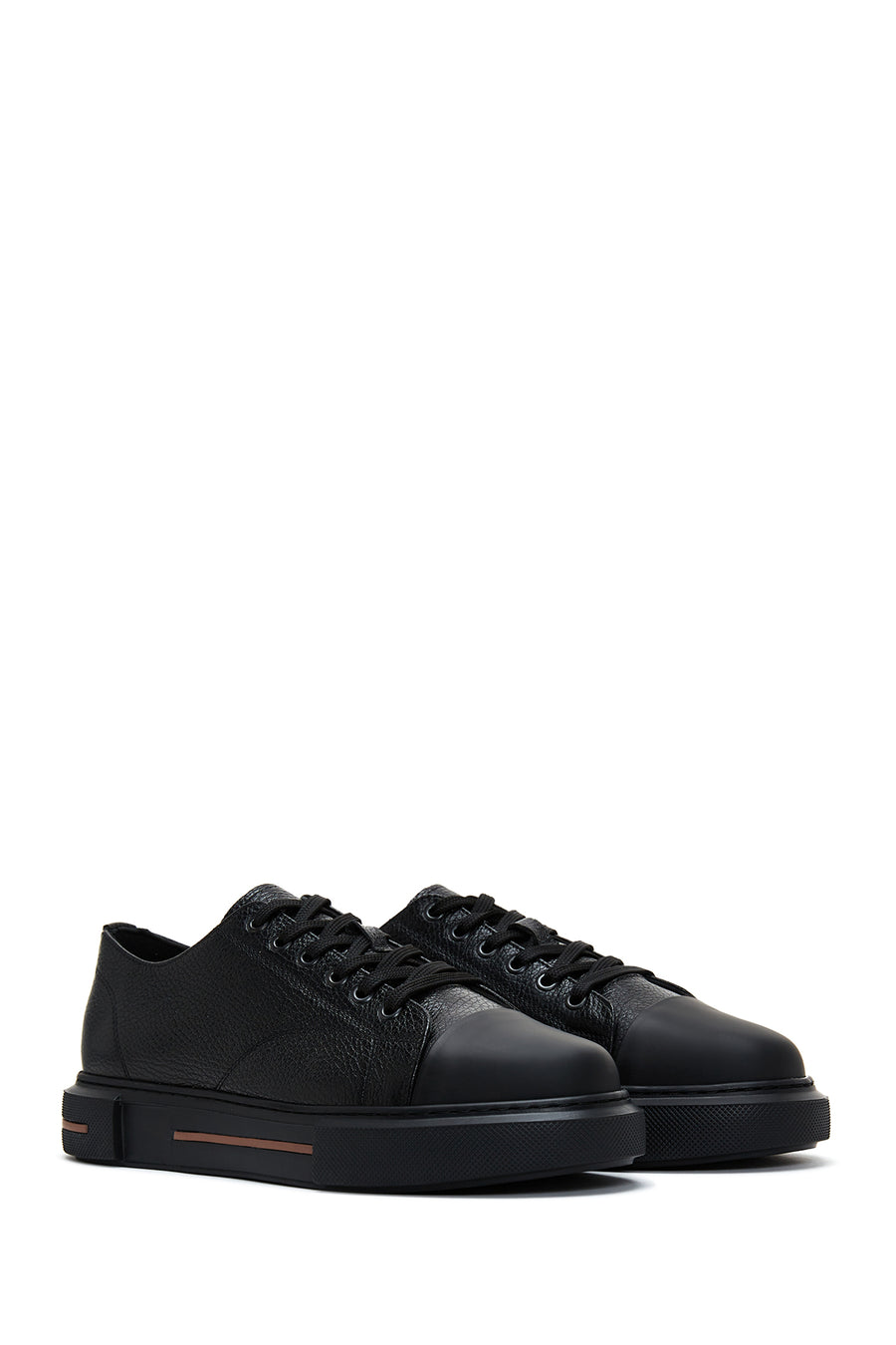 Men's Black Leather Thick Soled Sneaker